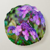 あじさい花を叫ぶ紫色のひねり ラウンドクッション (裏面)