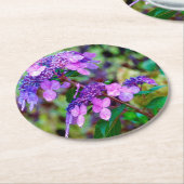 あじさい花を叫ぶ紫色のひねり ラウンドペーパーコースター (アングル)