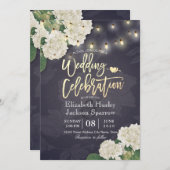 あじさい花ストリングライトネイビーブルー結婚ズ 招待状 (正面/裏面)