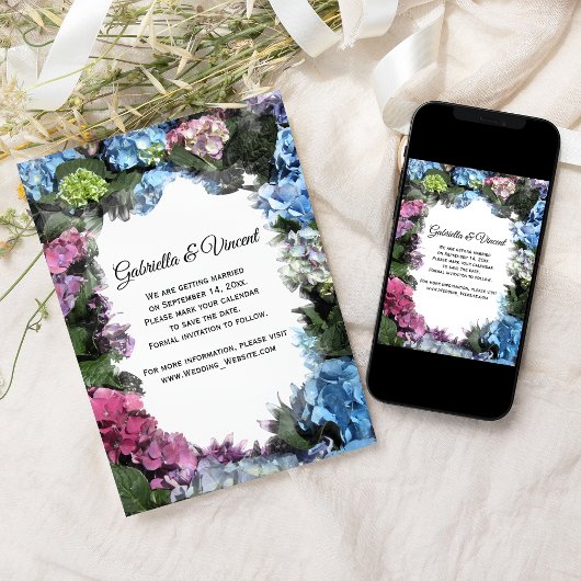 あじさい花フレーム結婚式の日付を保存 招待状