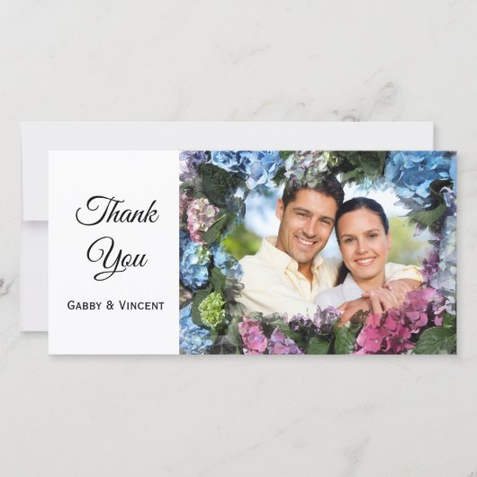 あじさい花フレーム結婚sありがとう写真 サンキューカード (正面)