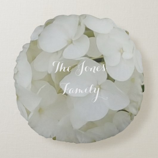 あじさい花フローラ白エレガント花 ラウンドクッション (正面)