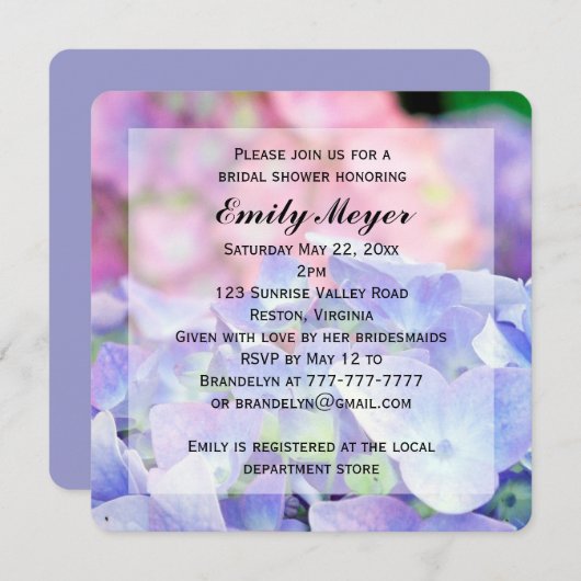あじさい花ブライダルシャワー招待 招待状 (正面/裏面)