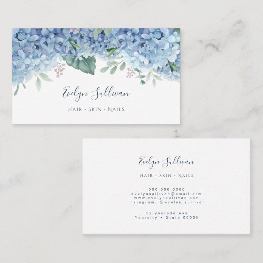 あじさい花名刺(青) 名刺 (正面/裏面)