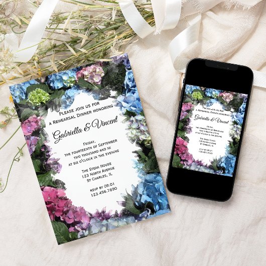 あじさい花結婚のリハーサルディナー 招待状