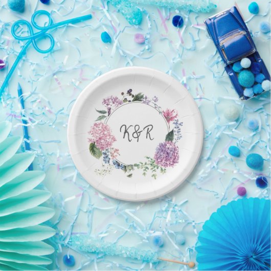 あじさい花結婚リースをテーマ結婚にした ペーパープレート (パーティー)