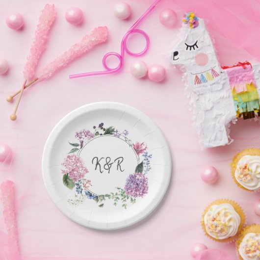 あじさい花結婚リースをテーマ結婚にした ペーパープレート (パーティー)