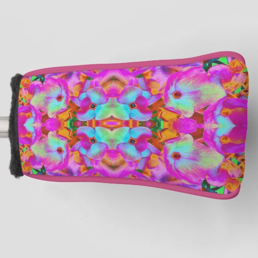 あじさい花花びらインAqua Magenta and Orange ゴルフヘッドカバー (正面)