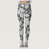 あじさい花。白黒の花柄 レギンス (正面)