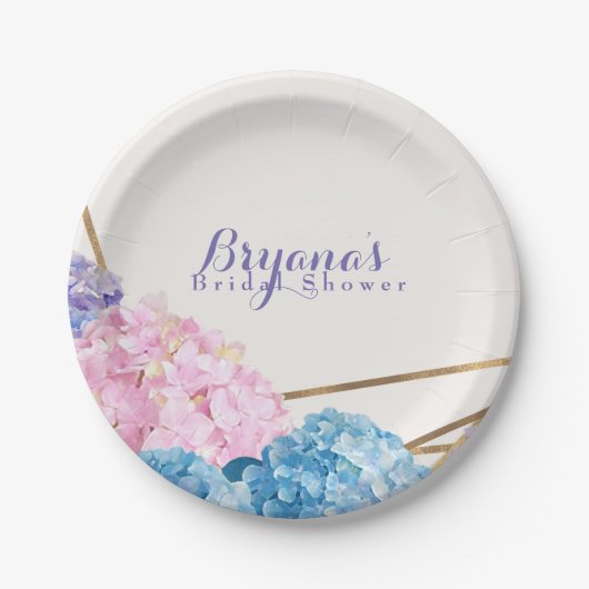 あじさい花&金ゴールドシックエレガント春 ペーパープレート (正面)