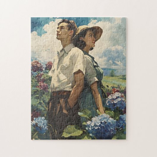 あじさい調和:ヴィンテージラブ ジグソーパズル (縦)