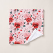 あじさい赤い花柄 バスタオルセット (ウォッシュタオル)