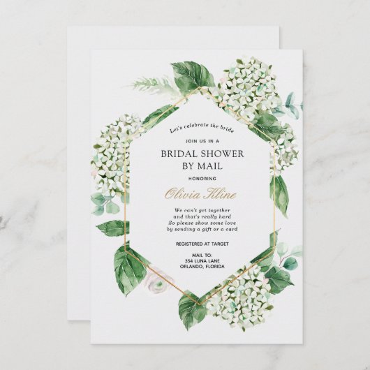 あじさい金ゴールドフレームブライダルシャワーバイメール 招待状 (正面/裏面)