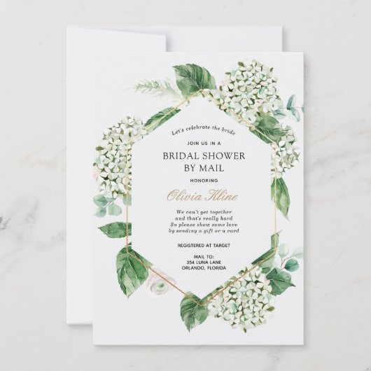 あじさい金ゴールドフレームブライダルシャワーバイメール 招待状 (正面)