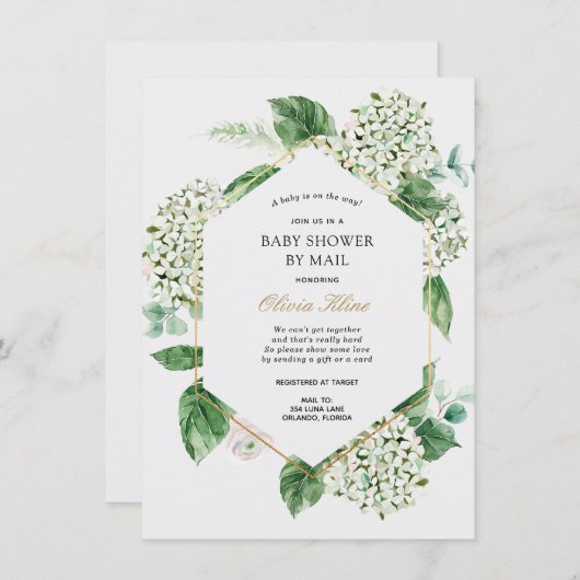 あじさい金ゴールドフレームベビーシャワーbyメール 招待状 (正面/裏面)