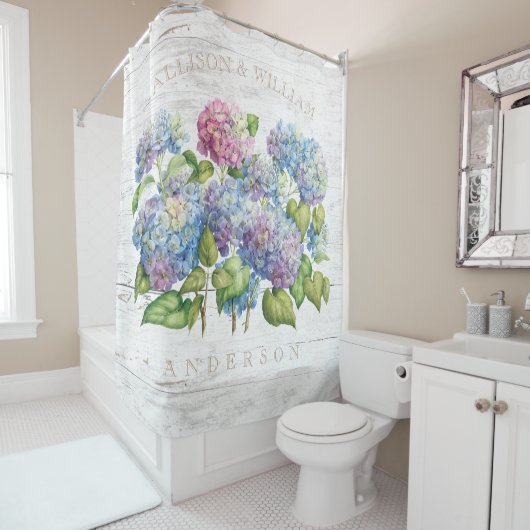 あじさい開花と木材の追加の名前 シャワーカーテン (インサイチュ)