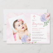 あじさい開花女子ベビー写真バプテスマ 招待状 (正面)
