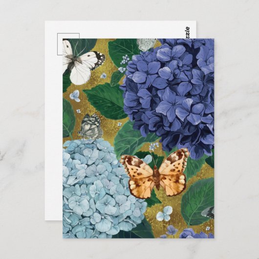 あじさい青い花と蝶 ポストカード (正面/裏面)