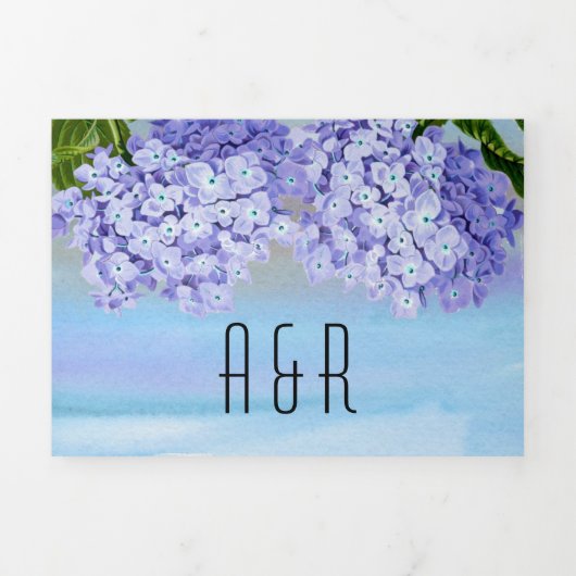 あじさい青い花の水色のフローラ結婚ズ 三つ折り招待状 (カバー)