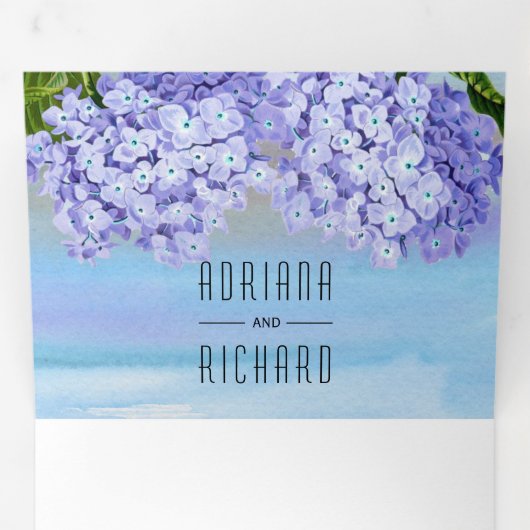 あじさい青い花の水色のフローラ結婚ズ 三つ折り招待状 (内部最初)