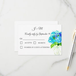 あじさい青フローラ素朴花モダンRSVP 出欠カード
