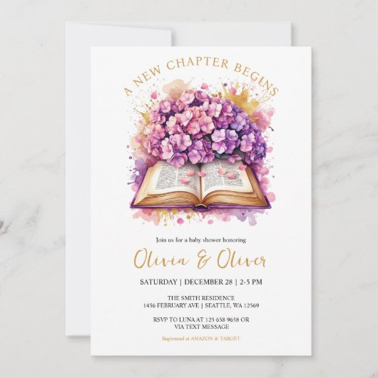 あじさい「新しい章が始まる」赤ちゃんシャワー 招待状 (正面)