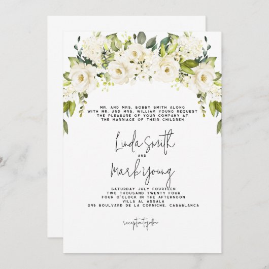 あじさい，白いフローラ,結婚式招待状 招待状 (正面/裏面)