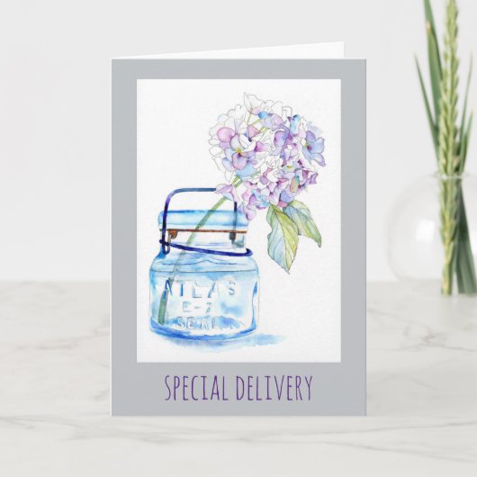 あじさいinジャー水色5x7折り畳みカード カード (正面)