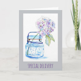 あじさいinジャー水色5x7折り畳みカード カード