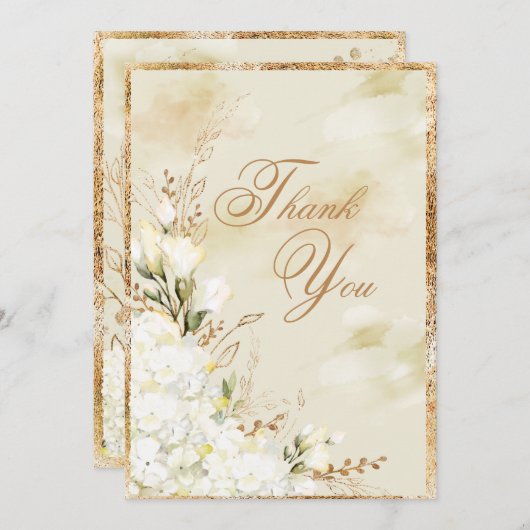 あじさエレガントい白金ゴールドフローラ結婚の  サンキューカード (正面/裏面)