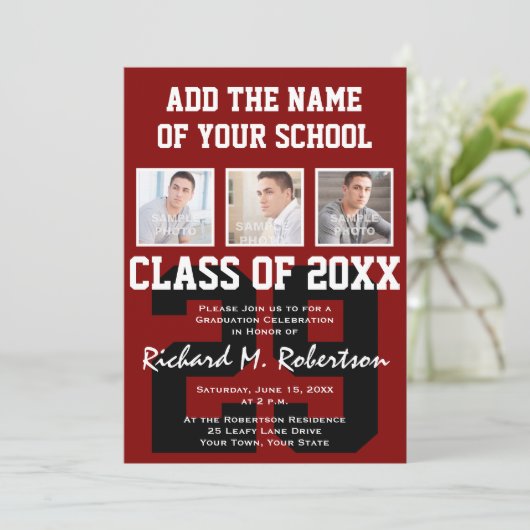 あずき色および白人の学校代表のチーム数アスリートの卒業生 招待状 (スタンド正面)