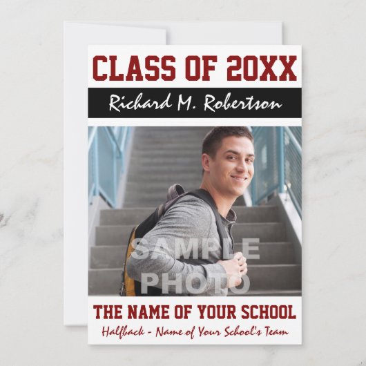 あずき色および白人の学校代表のチーム数アスリートの卒業生 招待状 (裏面)