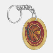 あずき色および金ゴールドのパーソナライズなバスケットボールのキーホルダー キーホルダー (正面左)