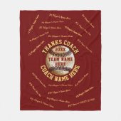 あずき色および金ゴールドのパーソナライズな野球のコーチのギフト フリースブランケット (正面)