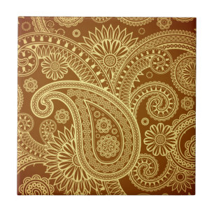 あずき色および金ゴールドのペイズリーpattern.png タイル
