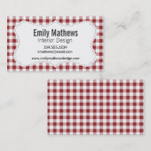 あずき色のチェック模様のパターン 名刺 (正面/裏面)