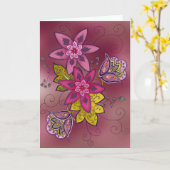 あずき色のチューリップの挨拶状(ブランク) カード (黄色い花)