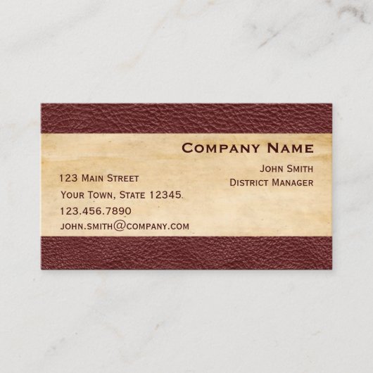 あずき色のレザールックのボーダー名刺 名刺 (正面)