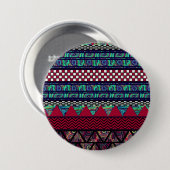 あずき色の孔雀のBohoの種族のストライプなパターン 缶バッジ (正面&裏面)