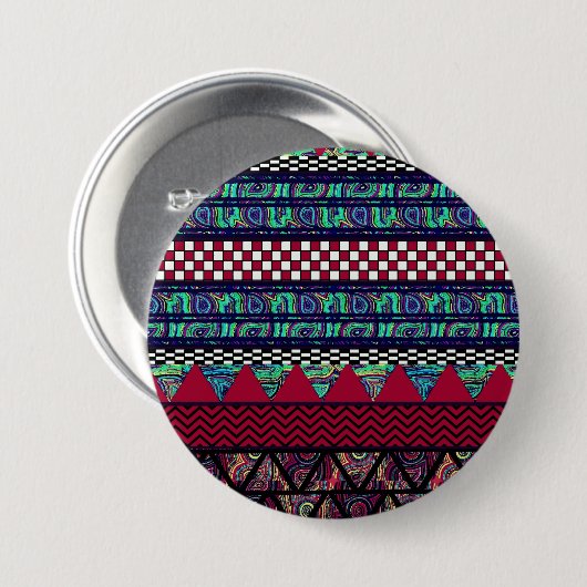 あずき色の孔雀のBohoの種族のストライプなパターン 缶バッジ (正面&裏面)