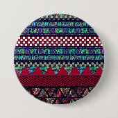 あずき色の孔雀のBohoの種族のストライプなパターン 缶バッジ (正面)