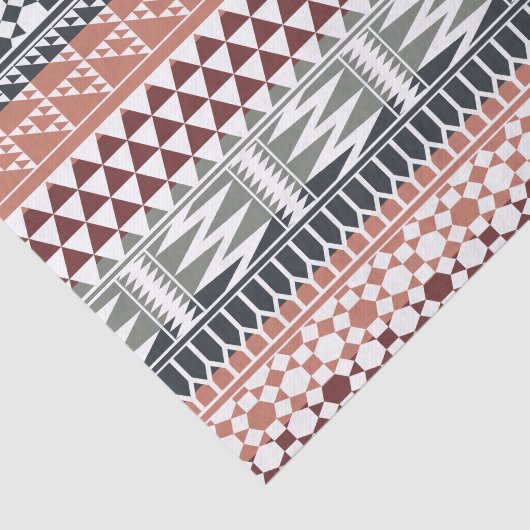 あずき色の灰色の幾何学的でアステカな種族のプリントパターン 薄葉紙 (詳細)