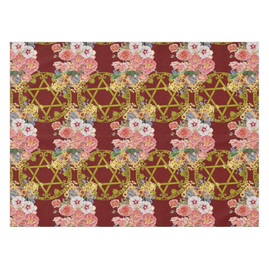 あずき色の花を持つ美しいダビデの星 テーブルクロス (正面(横))