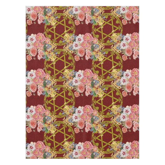 あずき色の花を持つ美しいダビデの星 テーブルクロス (正面)