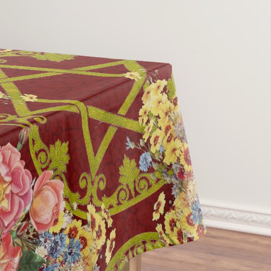 あずき色の花を持つ美しいダビデの星 テーブルクロス (インサイチュ)