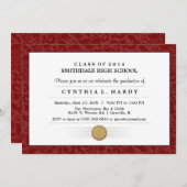 あずき色の赤いボーダー免状の卒業の招待状 招待状 (正面/裏面)