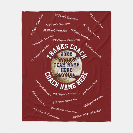 あずき色の野球のコーチのギフトのすべてのプレーヤーの名前 フリースブランケット (正面)
