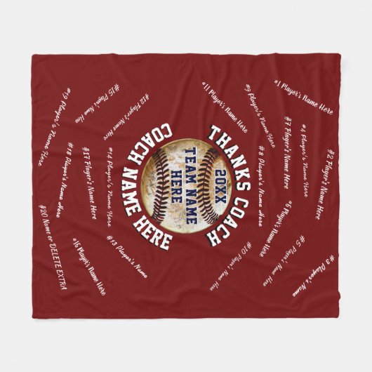 あずき色の野球のコーチのギフトのすべてのプレーヤーの名前 フリースブランケット (正面(横))