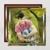 あずき色の金ゴールドのモノグラムの全ページの写真の卒業 招待状 (正面/裏面)