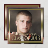 あずき色の金ゴールドの2013年のモノグラムの写真の卒業 招待状 (正面/裏面)